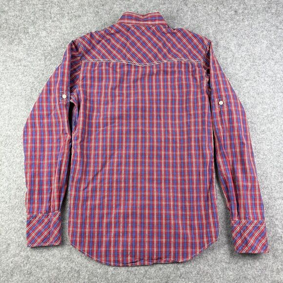 Jachs Western Shirt Mens S Red Blue Plaid Button Roll Tab Cowboy Rodeo Pockets - Picture 7 of 15